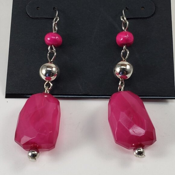 Katheryn Kent Silver-Tone Drop Earrings – Pink Beaded Elegant Women's Jewelry - Picture 4 of 10